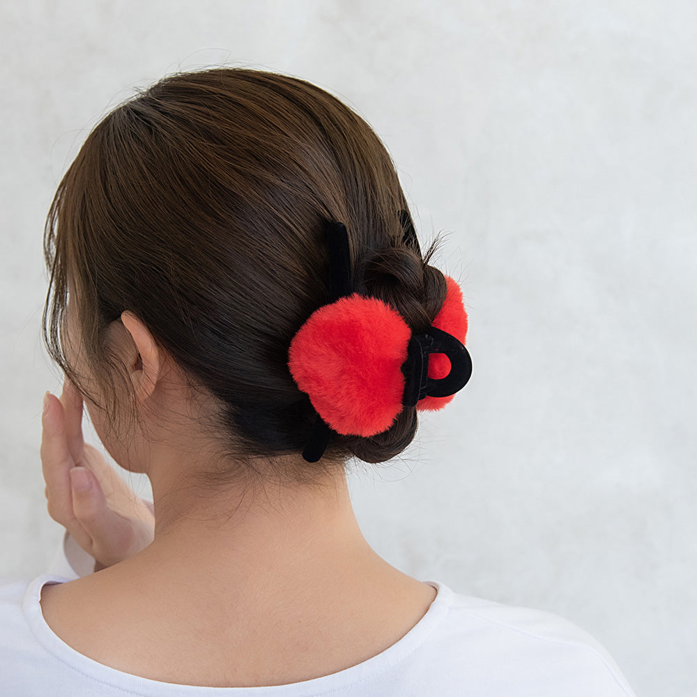 ヘアクリップ ハート フェイクファー フロッキー ロール バンス