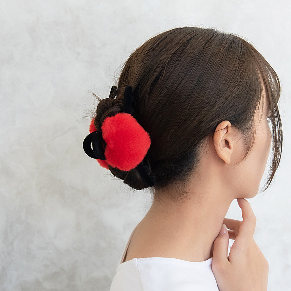 ヘアクリップ ハート フェイクファー フロッキー ロール バンスクリップ