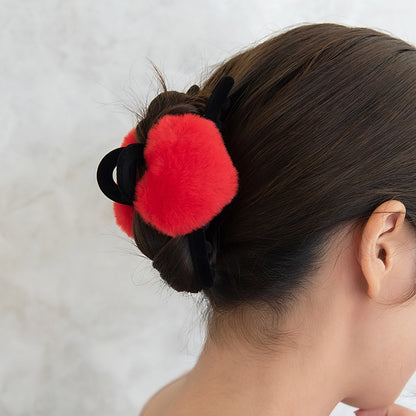 ヘアクリップ ハート フェイクファー フロッキー ロール バンスクリップ