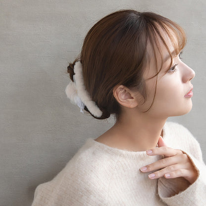 ヘアクリップ リボン エコファー ストーン ロール バンスクリップ