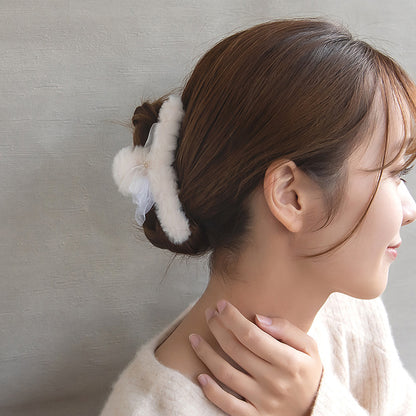 ヘアクリップ リボン エコファー ストーン ロール バンスクリップ