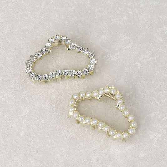 ヘアクリップ メタル ストーン パール バンスクリップ