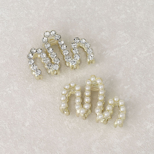 ヘアクリップ メタル ストーン パール バンスクリップ