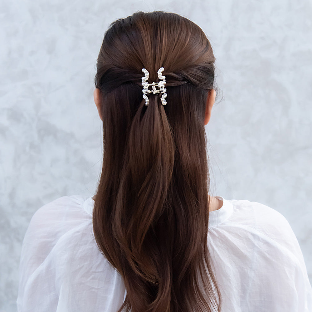 ヘアクリップ メタル ストーン パール バンスクリップ