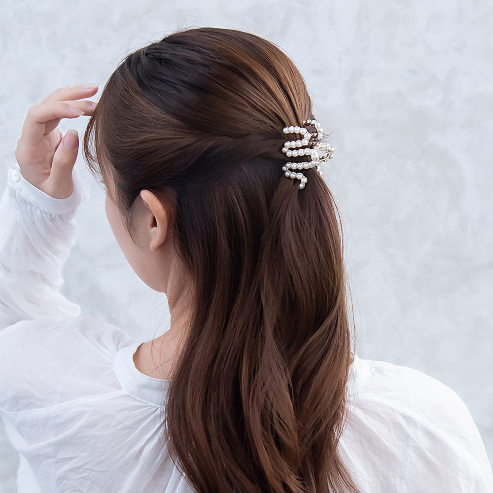 ヘアクリップ メタル ストーン パール バンスクリップ