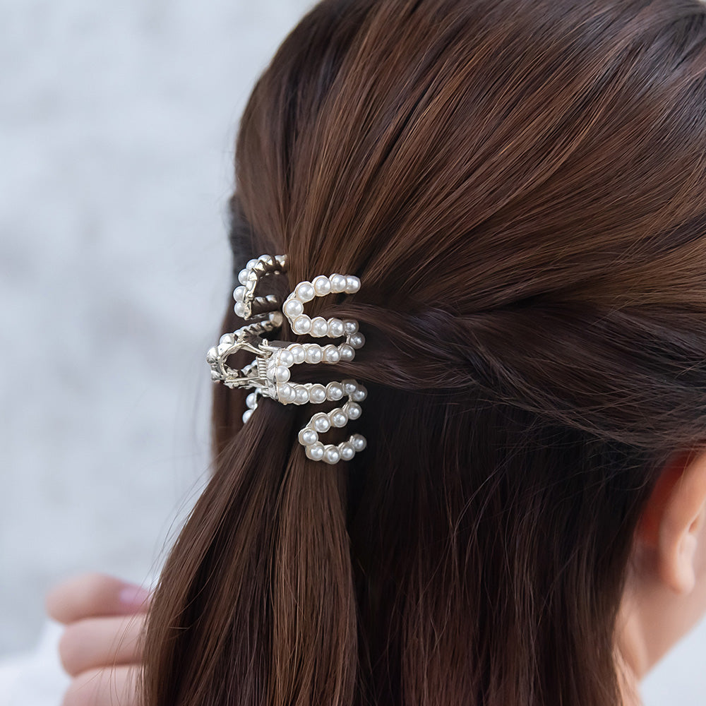 ヘアクリップ メタル ストーン パール バンスクリップ