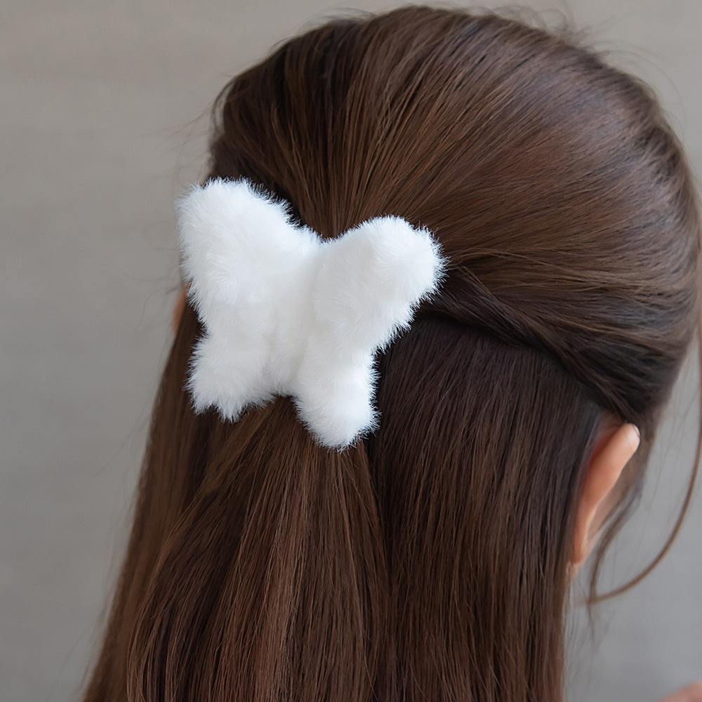 ヘアクリップ バラフライ フェイクファー バンスクリップ