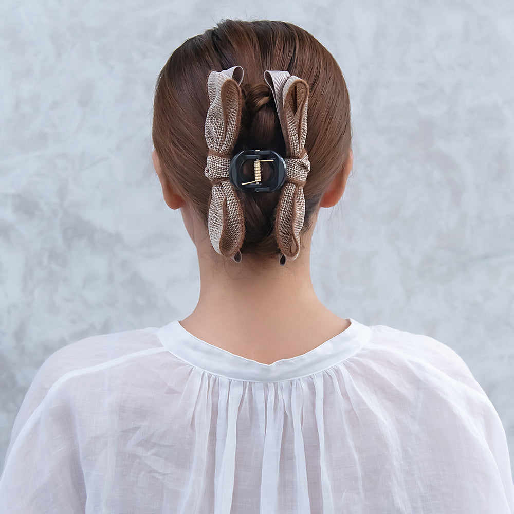 ヘアクリップ チェック グログラン リボン バンスクリップ