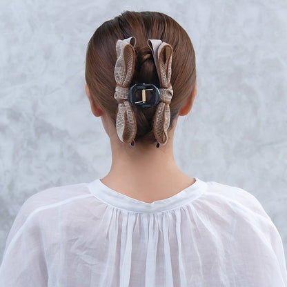 ヘアクリップ チェック グログラン リボン バンスクリップ