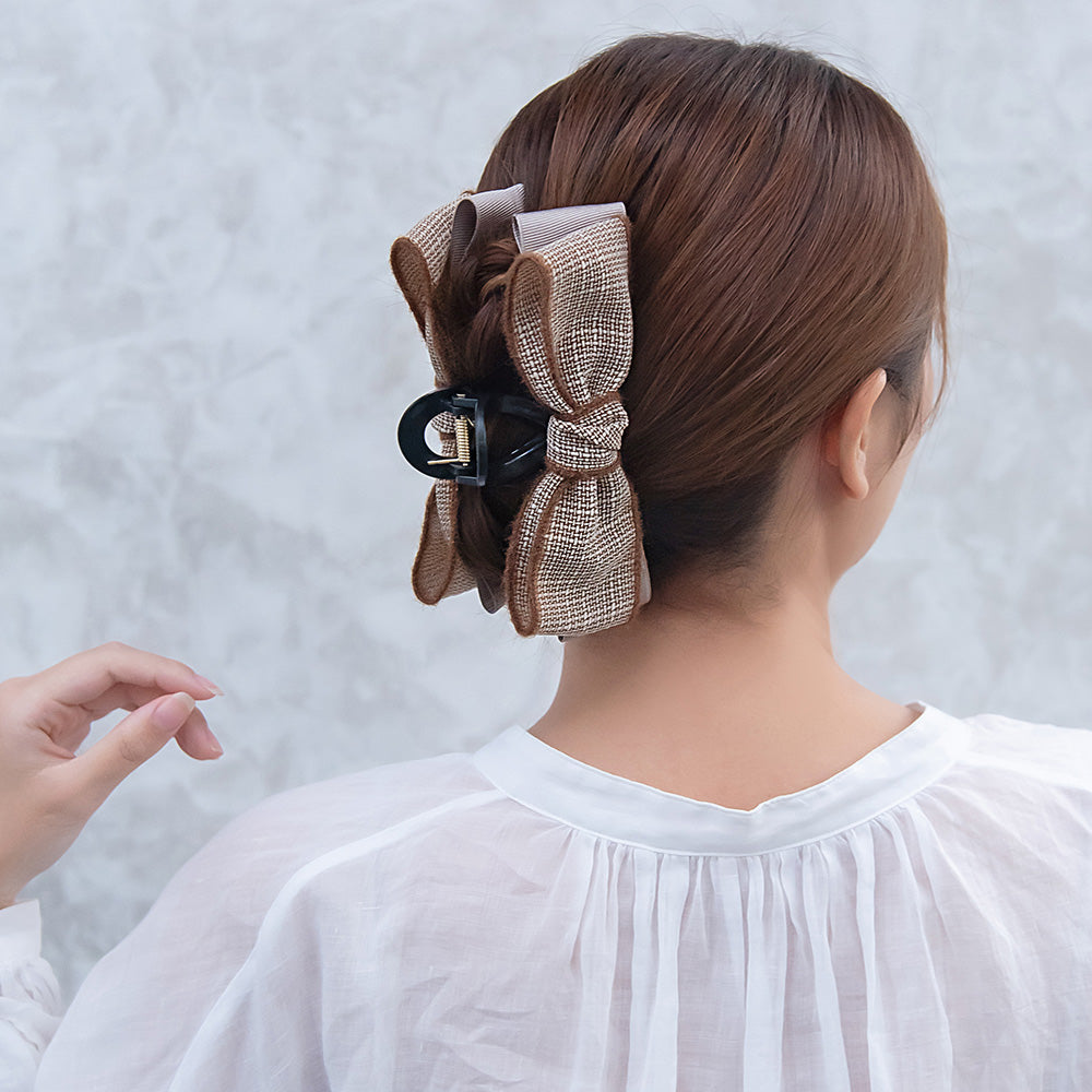 ヘアクリップ チェック グログラン リボン バンスクリップ