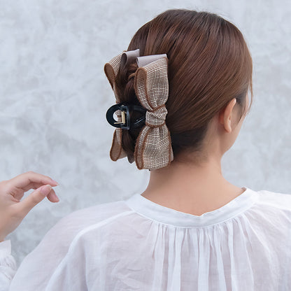 ヘアクリップ チェック グログラン リボン バンスクリップ