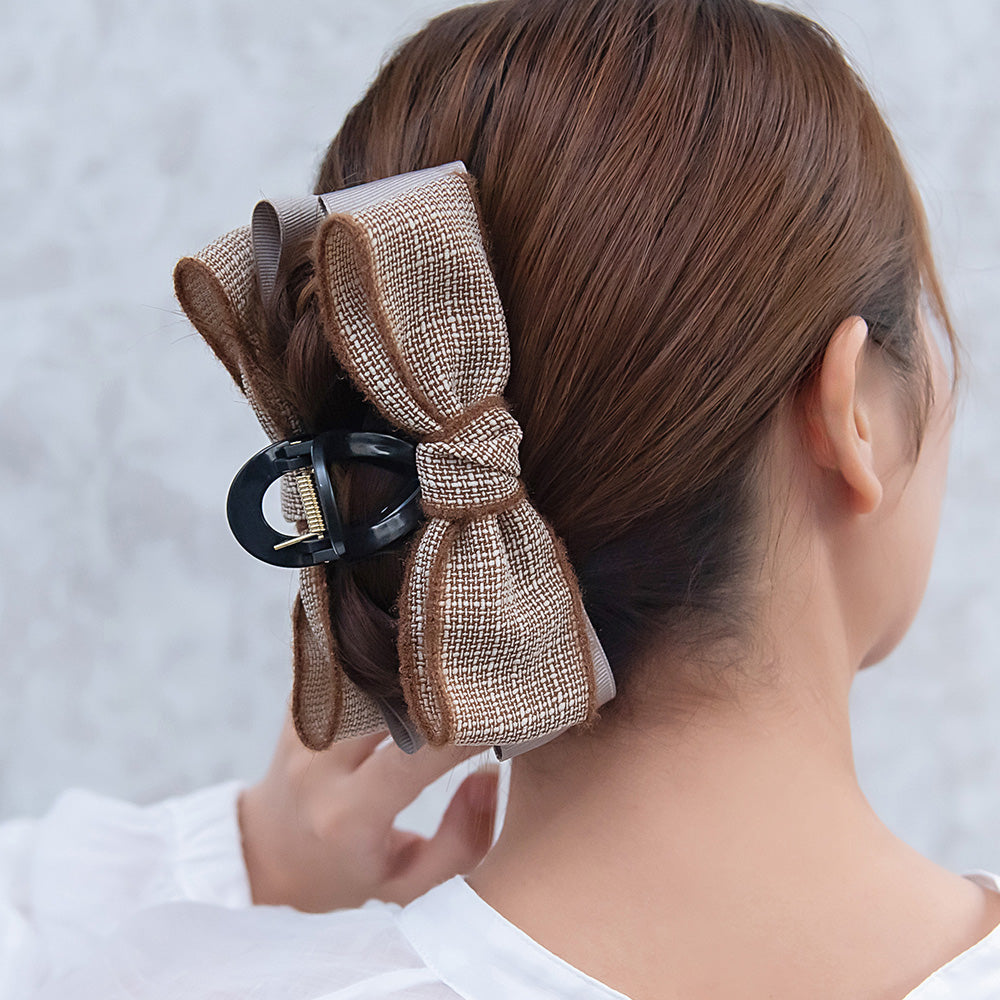 ヘアクリップ チェック グログラン リボン バンスクリップ
