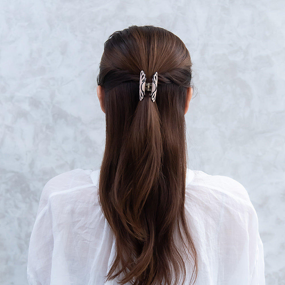 ヘアクリップ 透かし スカラップ  バイカラー ミニ バンスクリップ