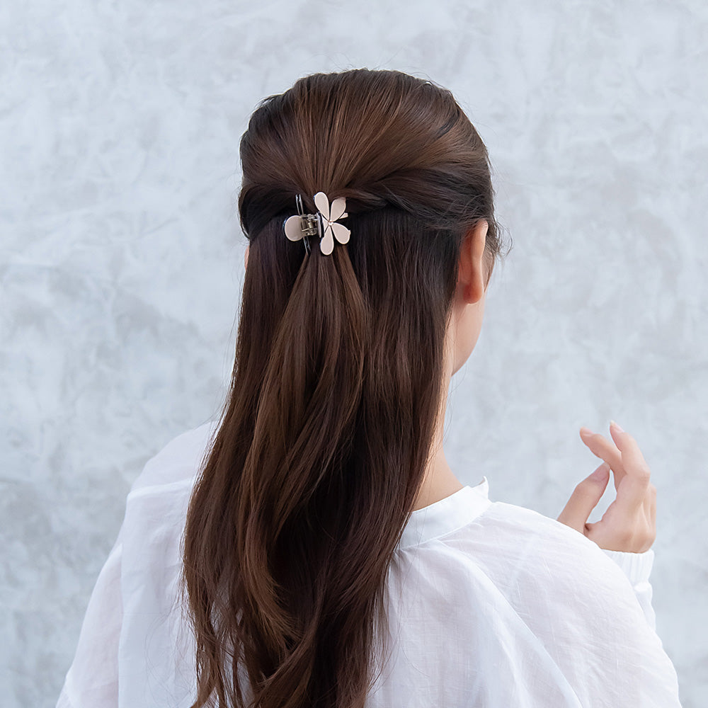 ヘアクリップ フラワー ストーン バイカラー ミニ バンスクリップ