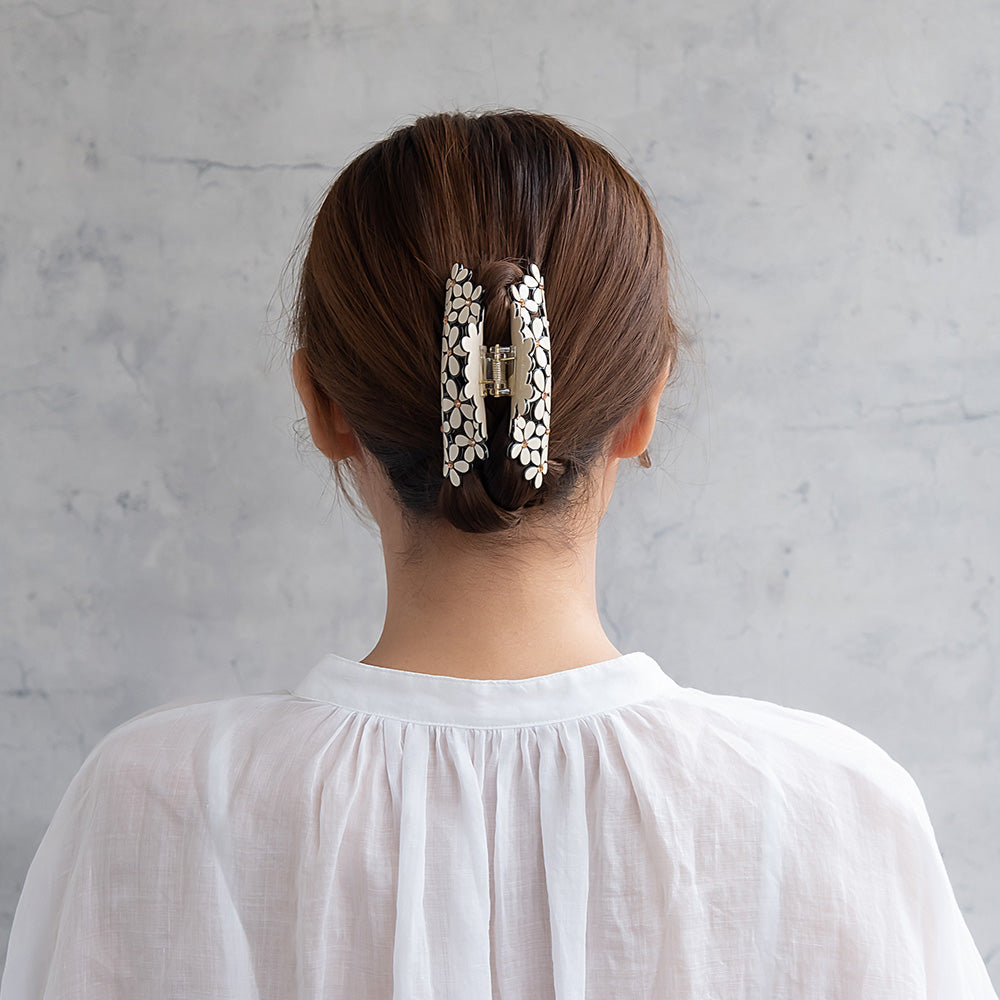 ヘアクリップ メニー フラワー ストーン バイカラー バンスクリップ