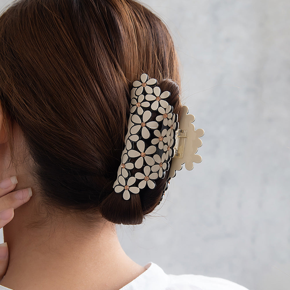 ヘアクリップ メニー フラワー ストーン バイカラー バンスクリップ