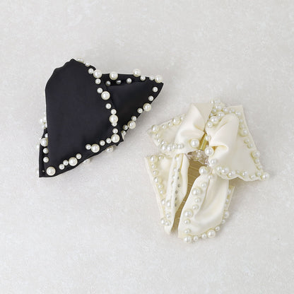 ヘアクリップ リボン パール バンスクリップ