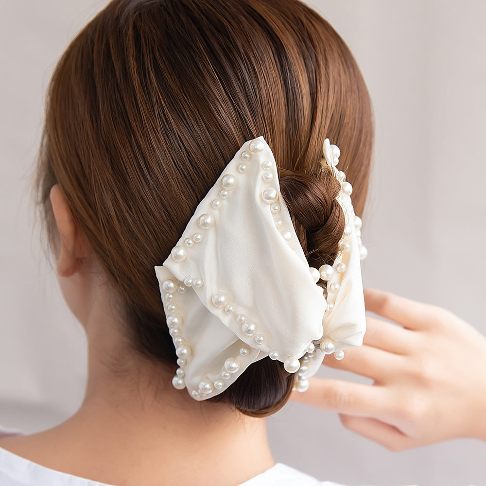 ヘアクリップ リボン パール バンスクリップ