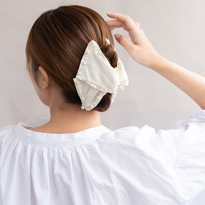 ヘアクリップ リボン パール バンスクリップ