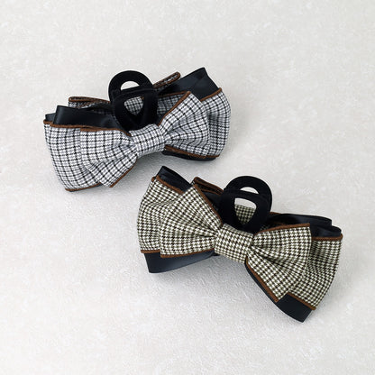 ヘアクリップ チェック柄 ブラック リボン フロッキー バンスクリップ