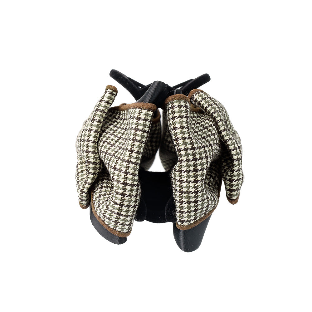 ヘアクリップ チェック柄 ブラック リボン フロッキー バンスクリップ