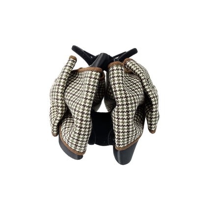 ヘアクリップ チェック柄 ブラック リボン フロッキー バンスクリップ