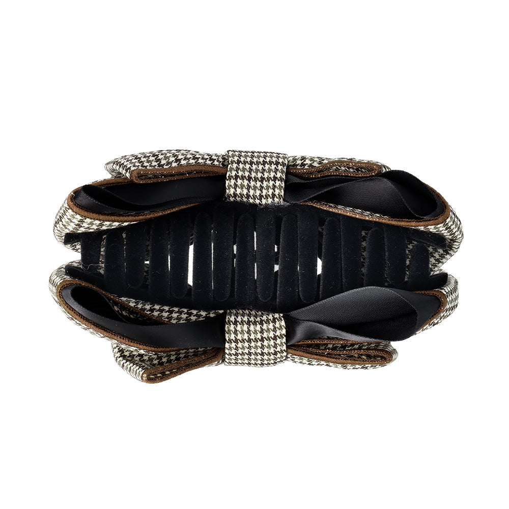 ヘアクリップ チェック柄 ブラック リボン フロッキー バンスクリップ