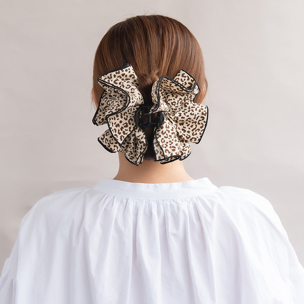 ヘアクリップ レオパード フリル バンスクリップ