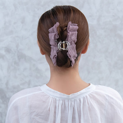 ヘアクリップ カラー 総レース リボン バンスクリップ