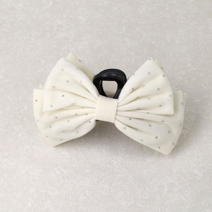 ヘアクリップ ベルベット ドット リボン バンスクリップ
