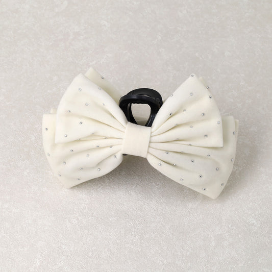 ヘアクリップ ベルベット ドット リボン バンスクリップ