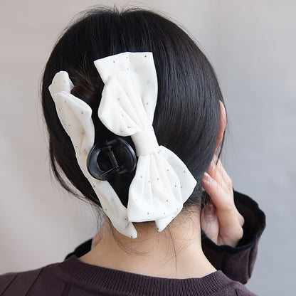 ヘアクリップ ベロア ドット リボン バンスクリップ