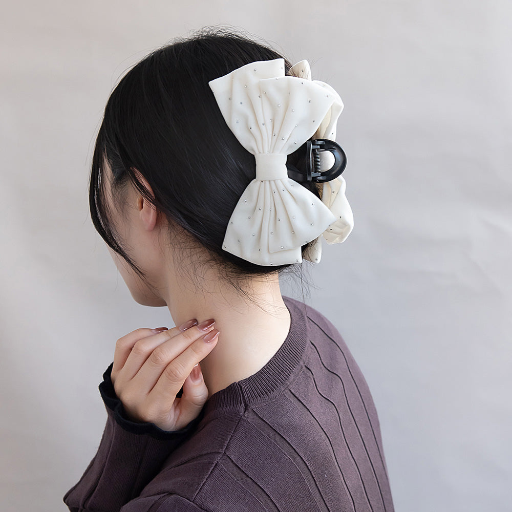 ヘアクリップ ベロア ドット リボン バンスクリップ – OSEWAYA