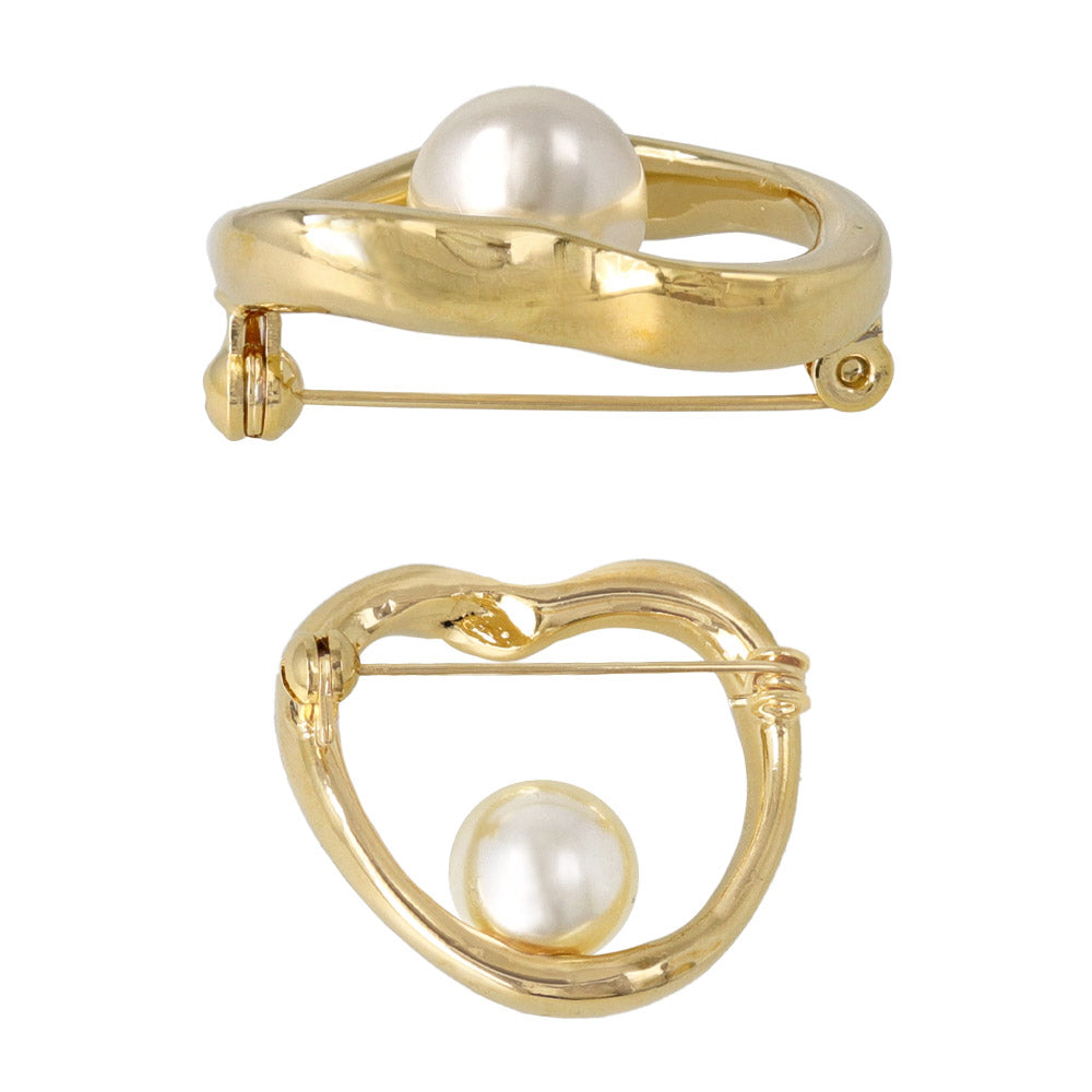 ブローチ ステンレス メタル ハート パール ピンタイプ