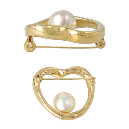 ブローチ ステンレス メタル ハート パール ピンタイプ