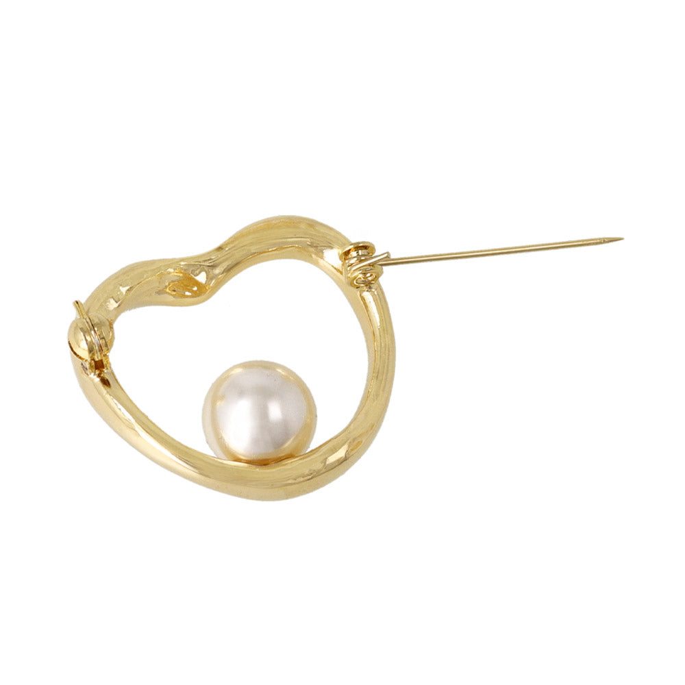 ブローチ ステンレス メタル ハート パール ピンタイプ