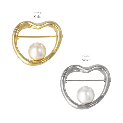 ブローチ ステンレス メタル ハート パール ピンタイプ