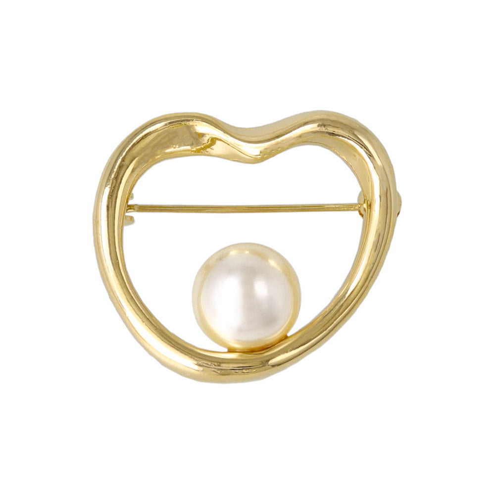 ブローチ ステンレス メタル ハート パール ピンタイプ