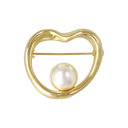 ブローチ ステンレス メタル ハート パール ピンタイプ