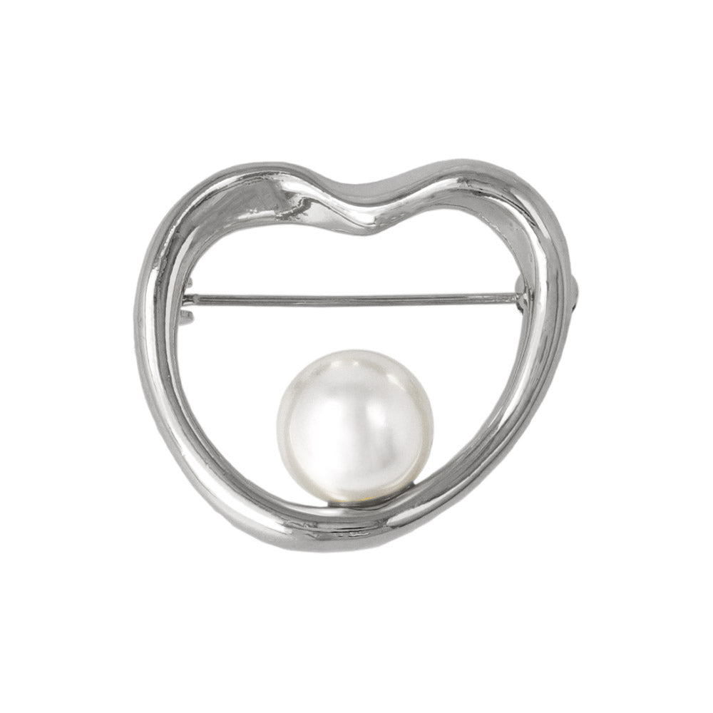 ブローチ ステンレス メタル ハート パール ピンタイプ