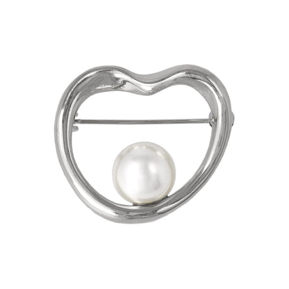 ブローチ ステンレス メタル ハート パール ピンタイプ