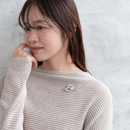 ブローチ メタル キュービックジルコニア 淡水パール ハート ピンタイプ