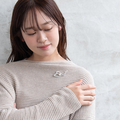 ブローチ メタル キュービックジルコニア 淡水パール ハート ピンタイプ