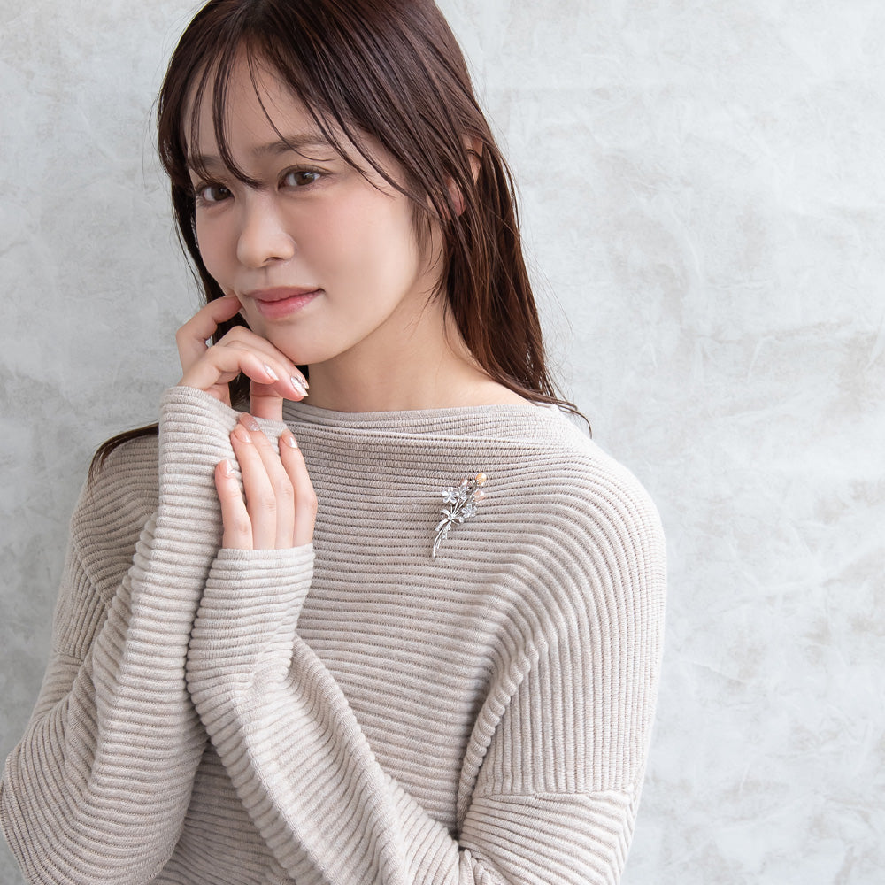 ブローチ メタル キュービックジルコニア 淡水パール フラワー ブーケ リボン ピンタイプ