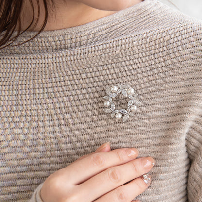 ブローチ メタル キュービックジルコニア 淡水パール バタフライ リース ピンタイプ