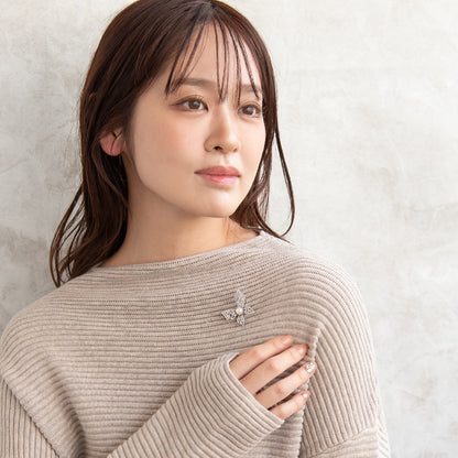 ブローチ メタル キュービックジルコニア 淡水パール バタフライ ピンタイプ