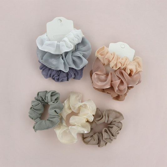 シュシュ シマー シアー シャイニー カラー スリム ミニサイズ 3個セット ヘアゴム ヘアポニー