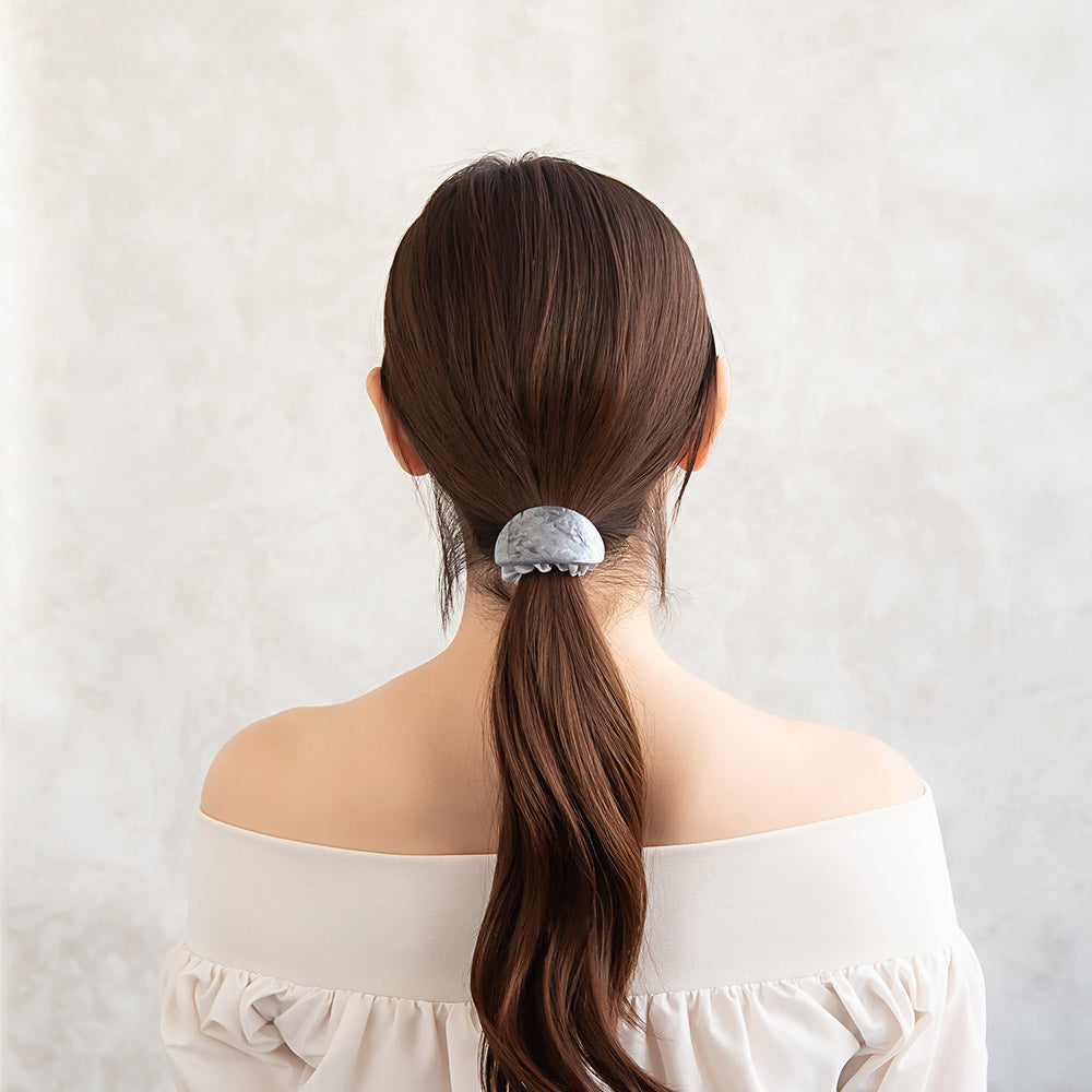 シュシュ マーブル ラメ オーバル カーブ プレート シマー ドット ストーン スリム ヘアゴム ヘアポニー