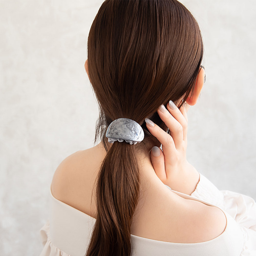 シュシュ マーブル ラメ オーバル カーブ プレート シマー ドット ストーン スリム ヘアゴム ヘアポニー