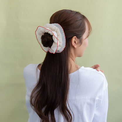 シュシュ ボリューム プリーツ フリル 柄 パイピング バイカラー ビッグ ヘアゴム ヘアポニー